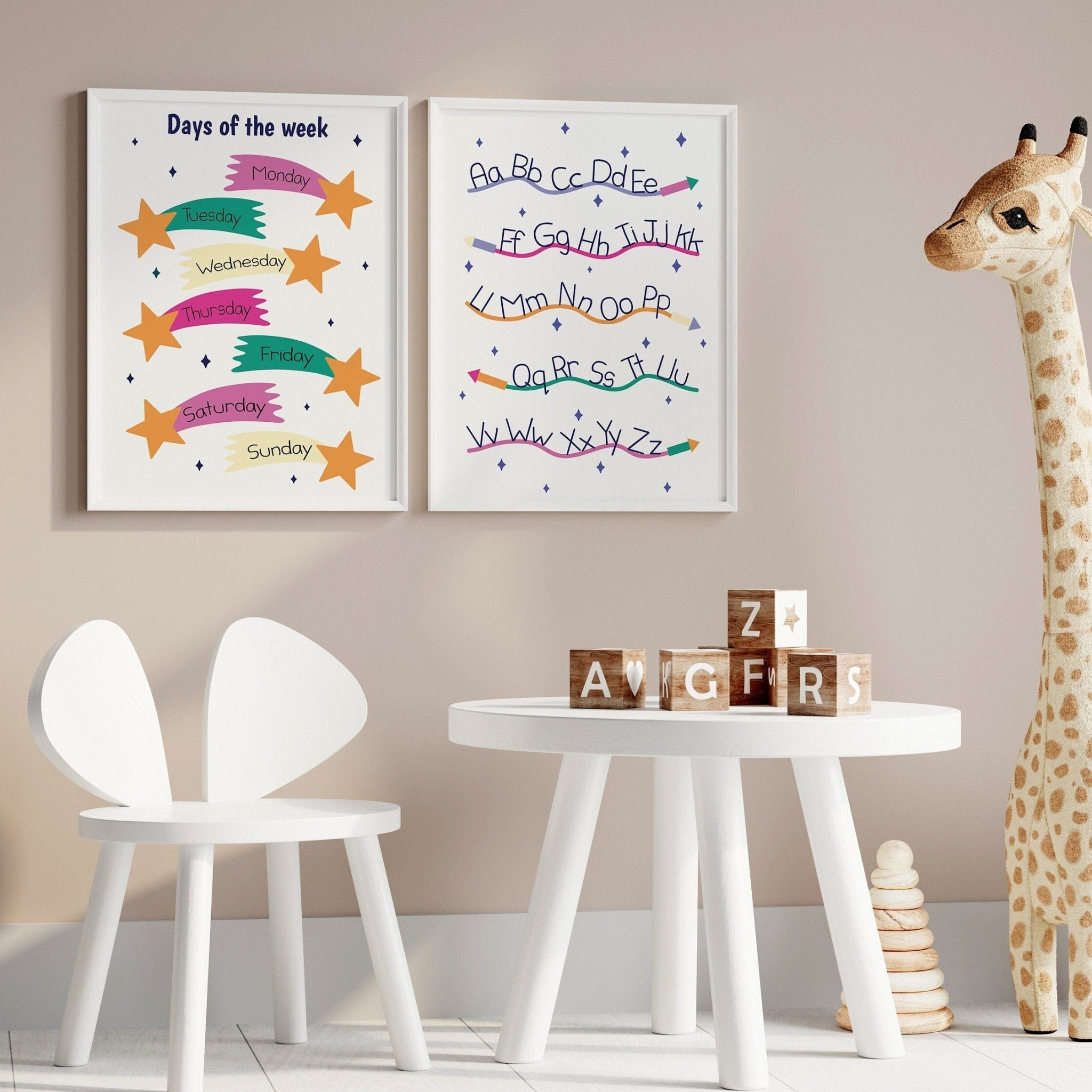 Set of 6 Educational Prints in pink - Dolly and Fred Designs