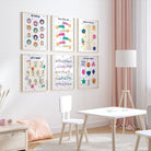 Set of 6 Educational Prints in pink - Dolly and Fred Designs