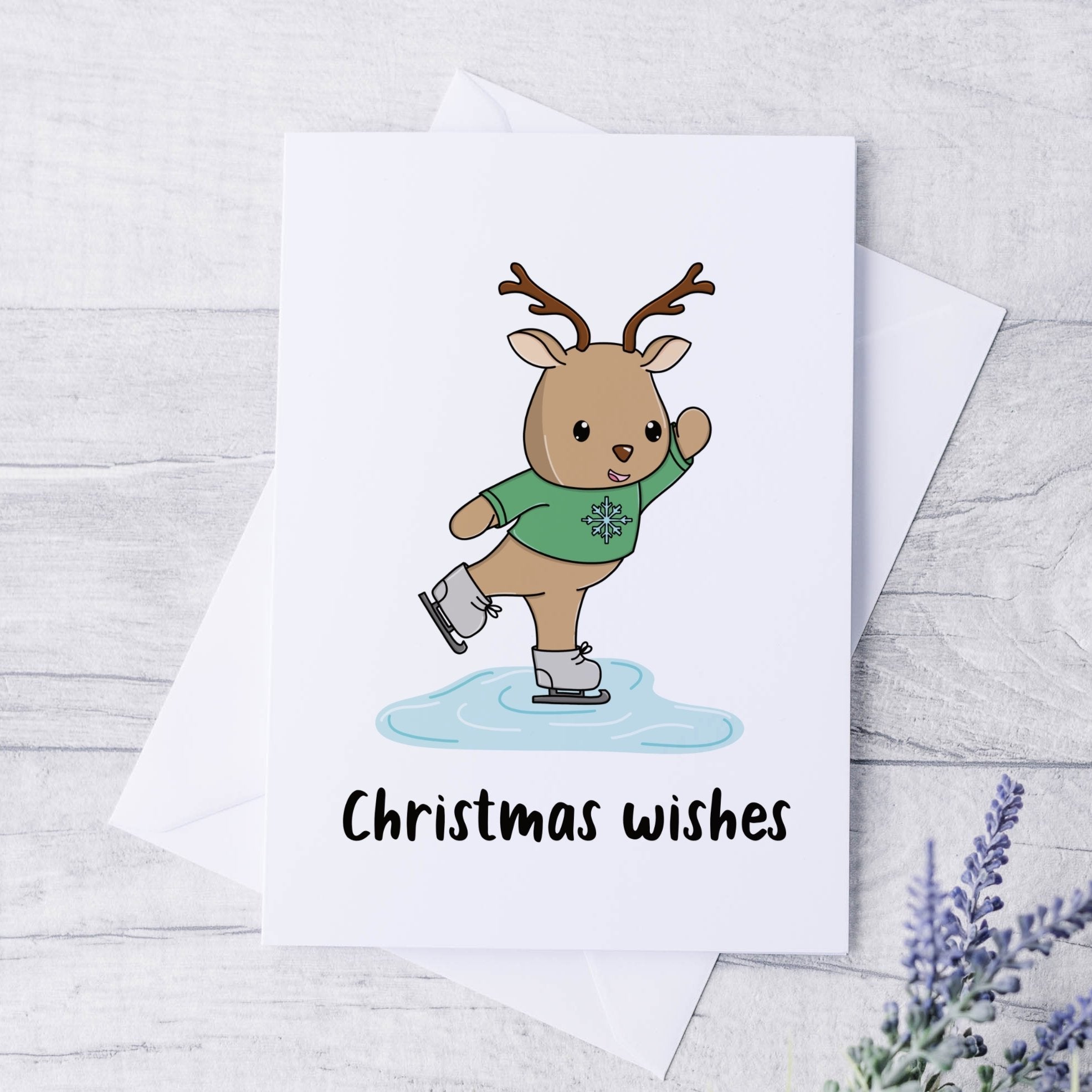 Skating Reindeer Christmas Card - Dolly and Fred Designs