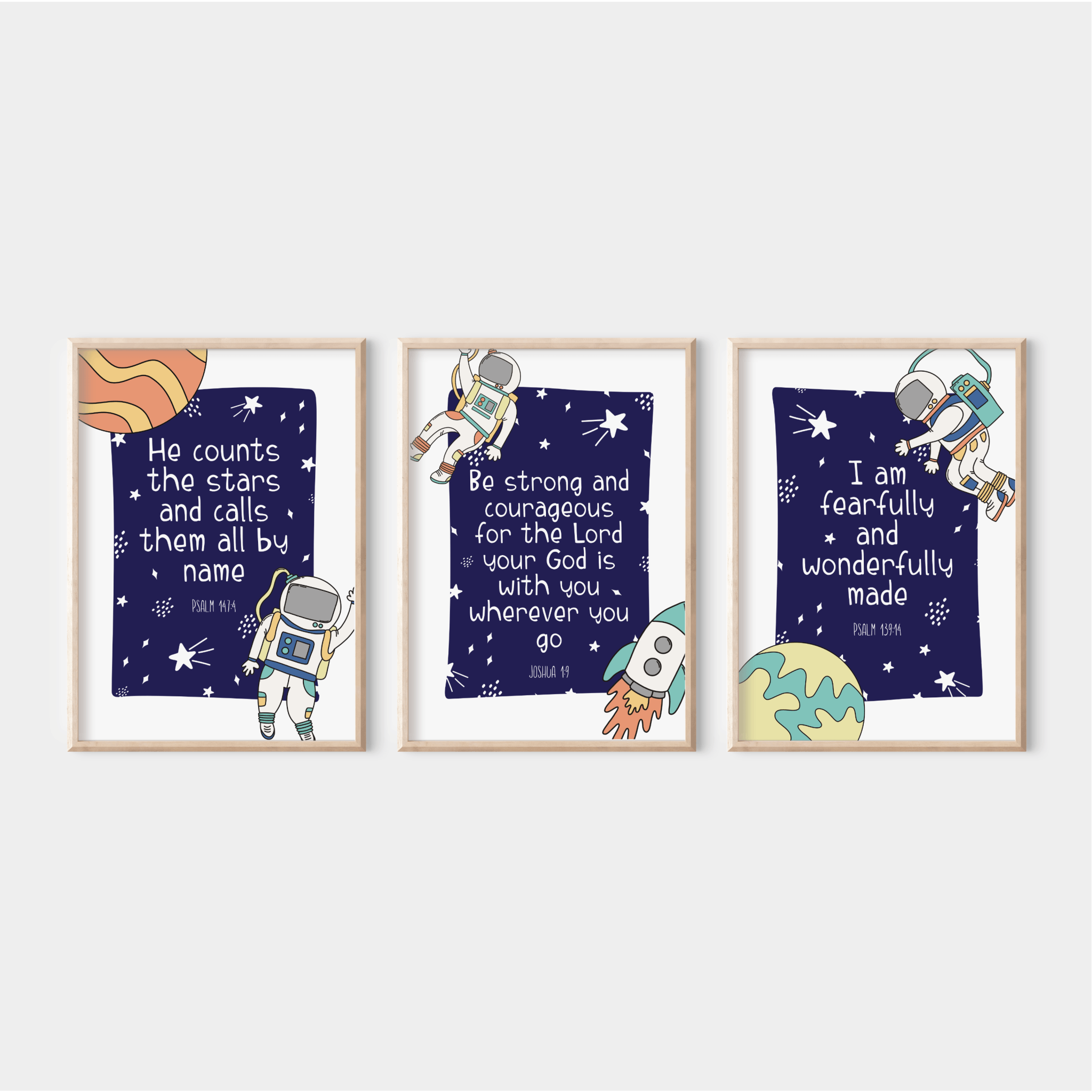 Space Bible Verse Prints, Set of 3 - Dolly and Fred Designs