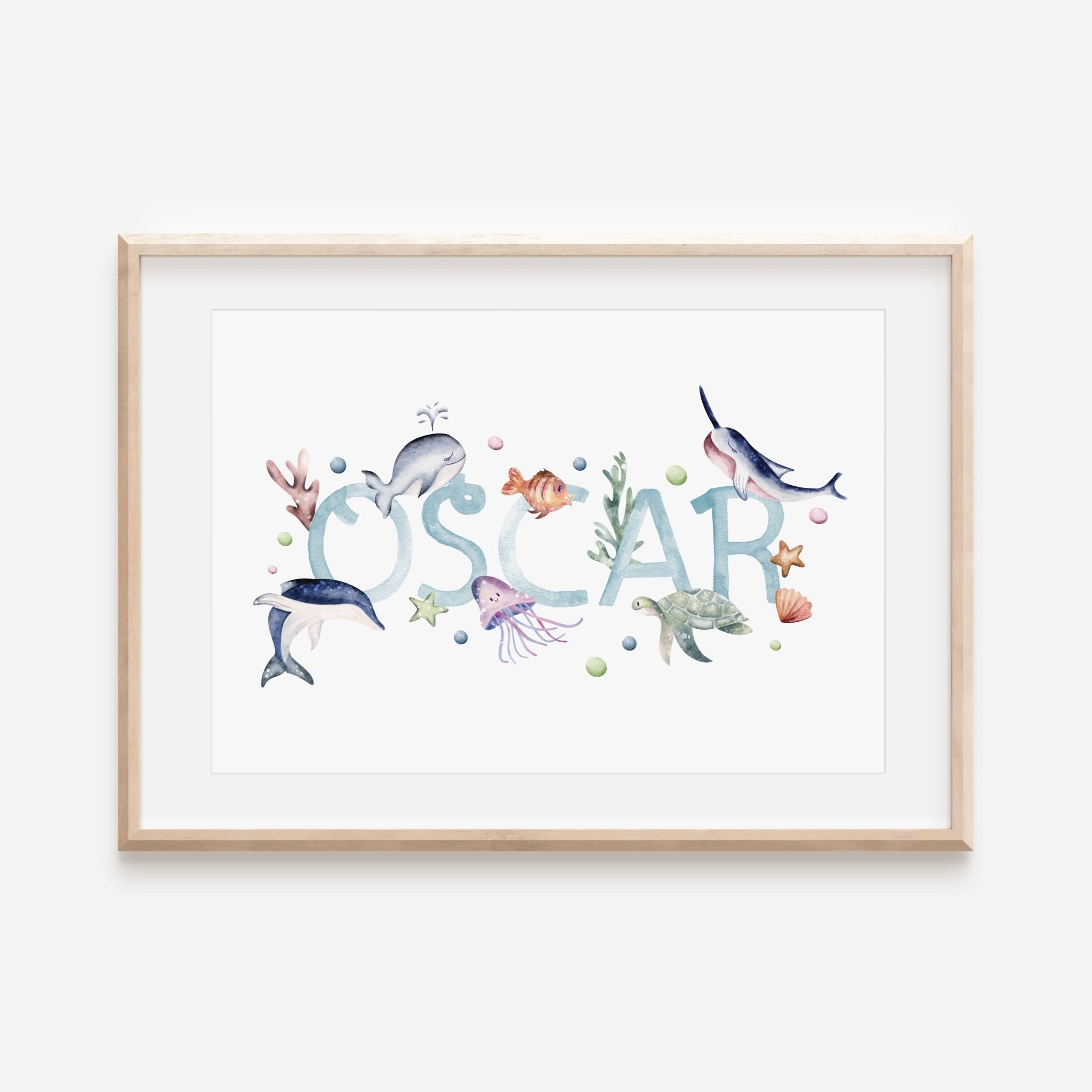 Watercolour Ocean Name print - Dolly and Fred Designs