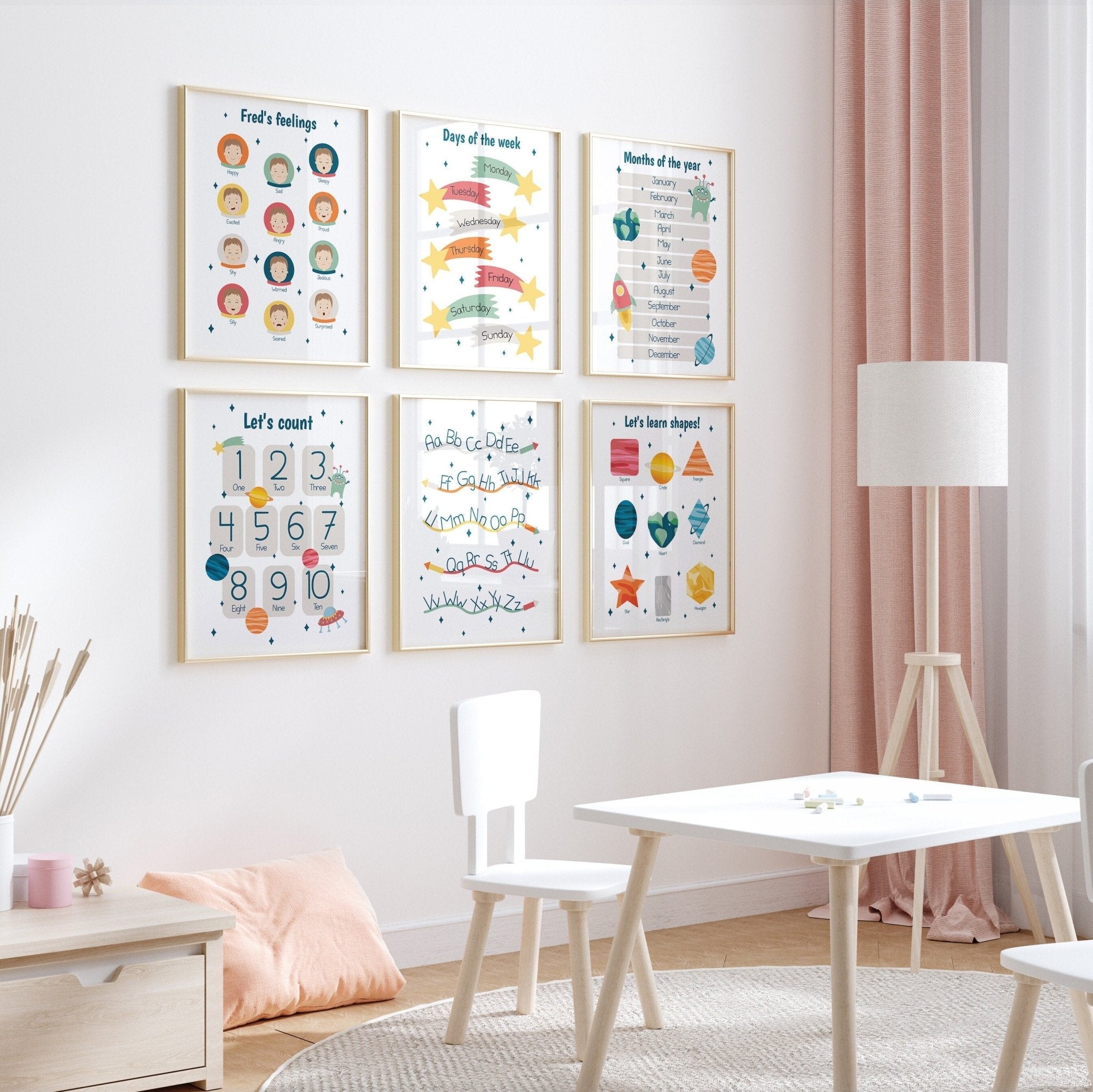 Bright Educational Space Prints Set of 6 - Dolly and Fred Designs