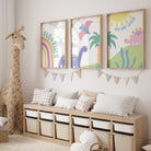 Pastel Rainbow Panoramic Dinosaur Print Set - Dolly and Fred Designs